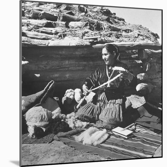 Navajo Jessie Gorman Spinning Wool For Blanket Weaving-Nat Farbman-Mounted Photographic Print