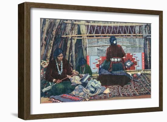 Navajo Ladies Weaving Rugs-Lantern Press-Framed Art Print