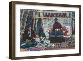 Navajo Ladies Weaving Rugs-Lantern Press-Framed Art Print