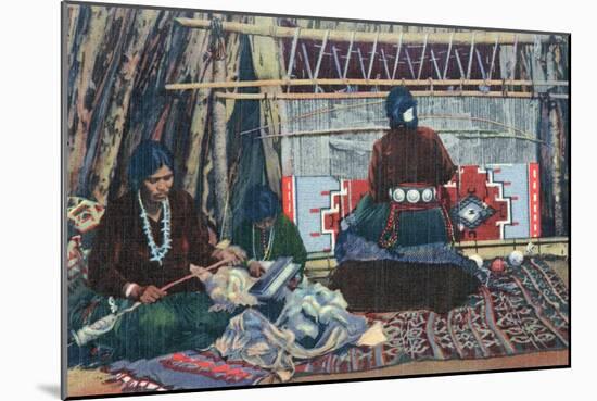 Navajo Ladies Weaving Rugs-Lantern Press-Mounted Art Print