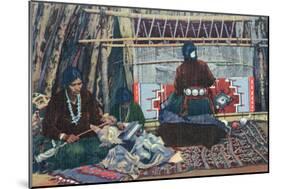 Navajo Ladies Weaving Rugs-Lantern Press-Mounted Art Print