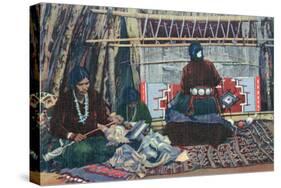 Navajo Ladies Weaving Rugs-Lantern Press-Stretched Canvas