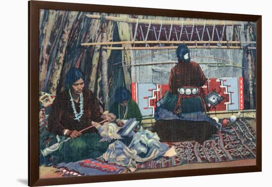 Navajo Ladies Weaving Rugs-Lantern Press-Framed Art Print