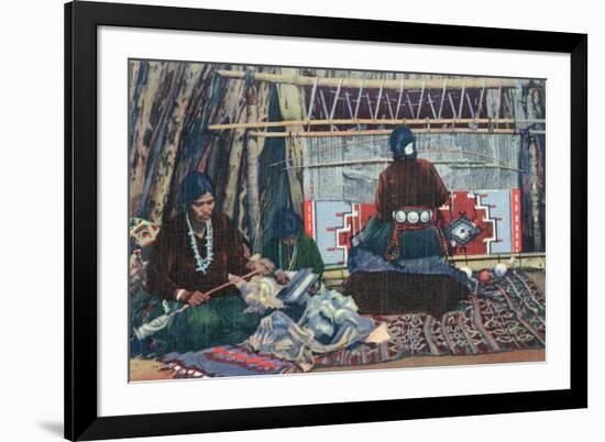 Navajo Ladies Weaving Rugs-Lantern Press-Framed Premium Giclee Print