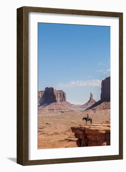 Navajo Man on Horseback, Monument Valley Navajo Tribal Park, Monument Valley, Utah-Michael DeFreitas-Framed Photographic Print