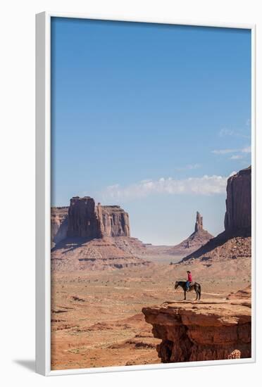 Navajo Man on Horseback, Monument Valley Navajo Tribal Park, Monument Valley, Utah-Michael DeFreitas-Framed Photographic Print