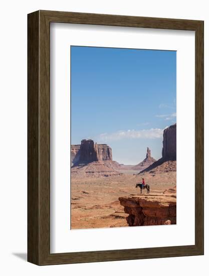Navajo Man on Horseback, Monument Valley Navajo Tribal Park, Monument Valley, Utah-Michael DeFreitas-Framed Photographic Print