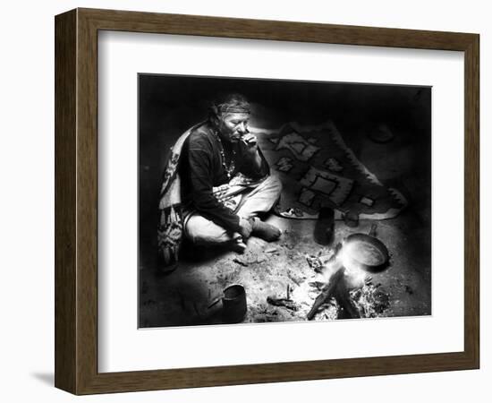 Navajo Man Smoking, C1915-William Carpenter-Framed Photographic Print