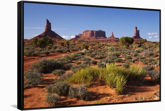 Navajo Nation, Monument Valley, Landscape of Mitten Rock Formations-David Wall-Framed Stretched Canvas