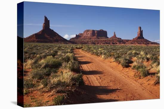 Navajo Nation, Monument Valley, Sunrise over Mitten Rock Formations-David Wall-Stretched Canvas