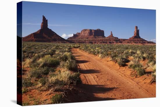 Navajo Nation, Monument Valley, Sunrise over Mitten Rock Formations-David Wall-Stretched Canvas