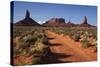 Navajo Nation, Monument Valley, Sunrise over Mitten Rock Formations-David Wall-Stretched Canvas