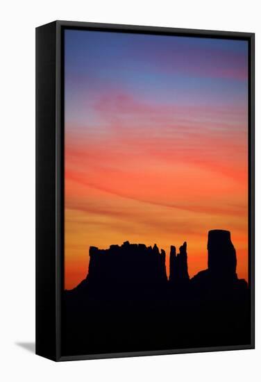 Navajo Nation, Monument Valley, Sunrise over Mitten Rock Formations-David Wall-Framed Stretched Canvas