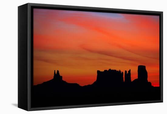 Navajo Nation, Monument Valley, Sunrise over Mitten Rock Formations-David Wall-Framed Stretched Canvas