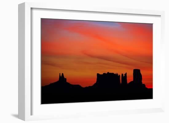 Navajo Nation, Monument Valley, Sunrise over Mitten Rock Formations-David Wall-Framed Photographic Print