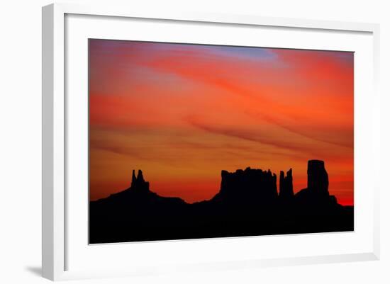 Navajo Nation, Monument Valley, Sunrise over Mitten Rock Formations-David Wall-Framed Photographic Print