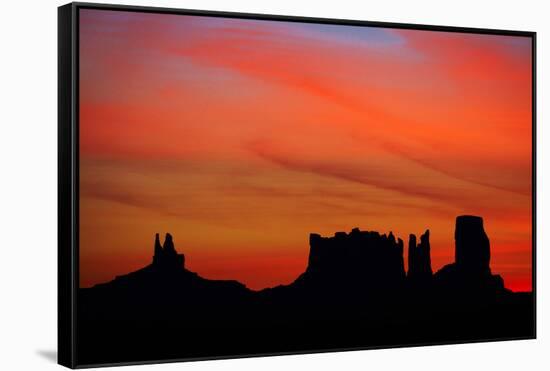 Navajo Nation, Monument Valley, Sunrise over Mitten Rock Formations-David Wall-Framed Stretched Canvas