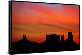 Navajo Nation, Monument Valley, Sunrise over Mitten Rock Formations-David Wall-Framed Stretched Canvas