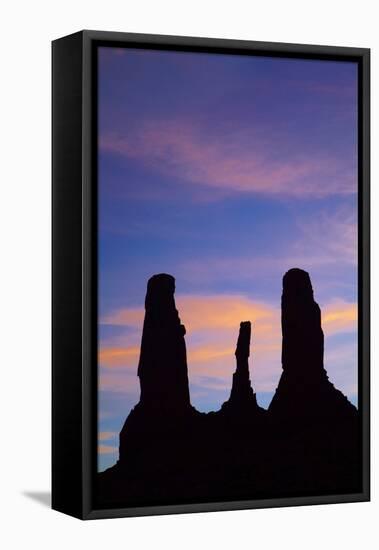 Navajo Nation, Monument Valley, Sunset over the Three Sisters Spires-David Wall-Framed Stretched Canvas