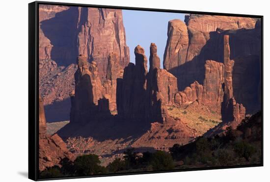 Navajo Nation, Monument Valley, Yei Bi Chei and Totem Pole Rock Column-David Wall-Framed Stretched Canvas