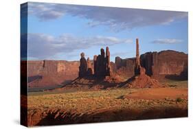 Navajo Nation, Monument Valley, Yei Bi Chei and Totem Pole Rock Column-David Wall-Stretched Canvas