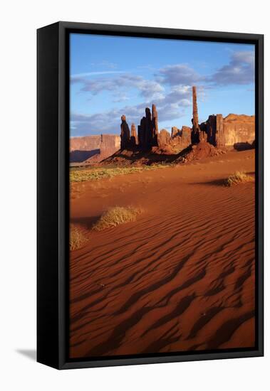 Navajo Nation, Monument Valley, Yei Bi Chei and Totem Pole Rock Column-David Wall-Framed Stretched Canvas