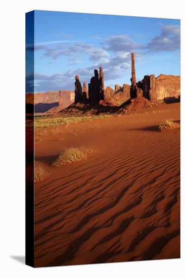 Navajo Nation, Monument Valley, Yei Bi Chei and Totem Pole Rock Column-David Wall-Stretched Canvas