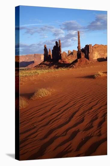 Navajo Nation, Monument Valley, Yei Bi Chei and Totem Pole Rock Column-David Wall-Stretched Canvas