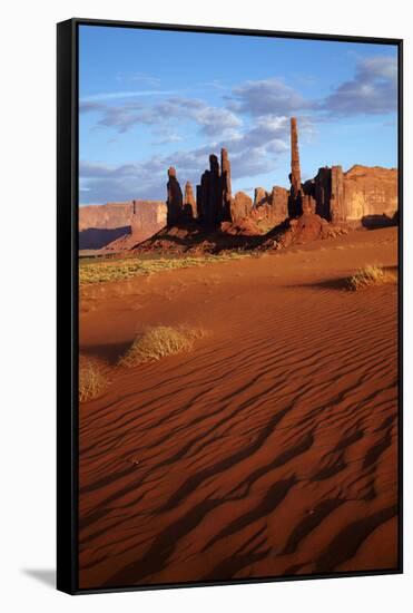 Navajo Nation, Monument Valley, Yei Bi Chei and Totem Pole Rock Column-David Wall-Framed Stretched Canvas
