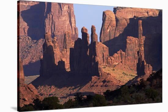 Navajo Nation, Monument Valley, Yei Bi Chei and Totem Pole Rock Column-David Wall-Stretched Canvas