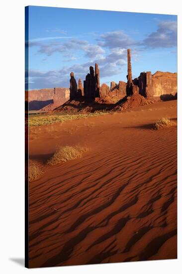 Navajo Nation, Monument Valley, Yei Bi Chei and Totem Pole Rock Column-David Wall-Stretched Canvas