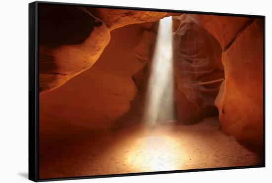 Navajo Nation, Shaft of Light and Eroded Sandstone in Antelope Canyon-David Wall-Framed Stretched Canvas