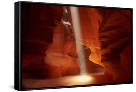 Navajo Nation, Shaft of Light and Eroded Sandstone in Antelope Canyon-David Wall-Framed Stretched Canvas