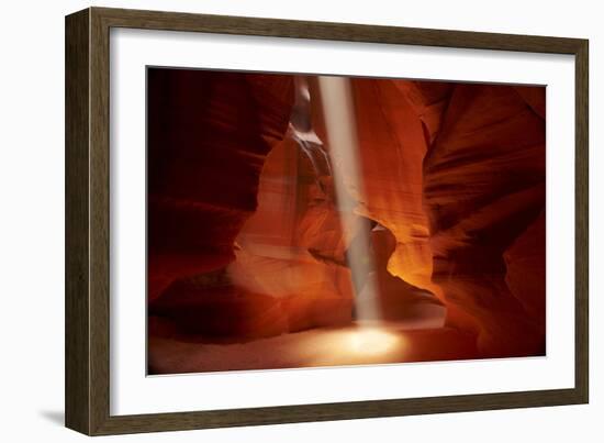 Navajo Nation, Shaft of Light and Eroded Sandstone in Antelope Canyon-David Wall-Framed Photographic Print