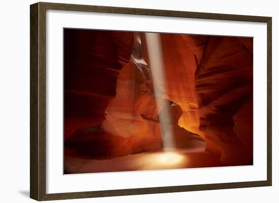 Navajo Nation, Shaft of Light and Eroded Sandstone in Antelope Canyon-David Wall-Framed Photographic Print