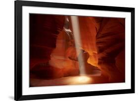 Navajo Nation, Shaft of Light and Eroded Sandstone in Antelope Canyon-David Wall-Framed Photographic Print