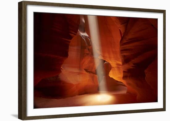 Navajo Nation, Shaft of Light and Eroded Sandstone in Antelope Canyon-David Wall-Framed Photographic Print