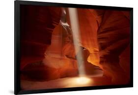 Navajo Nation, Shaft of Light and Eroded Sandstone in Antelope Canyon-David Wall-Framed Photographic Print