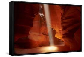 Navajo Nation, Shaft of Light and Eroded Sandstone in Antelope Canyon-David Wall-Framed Stretched Canvas
