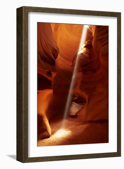 Navajo Nation, Shaft of Light and Eroded Sandstone in Antelope Canyon-David Wall-Framed Photographic Print