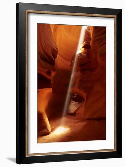 Navajo Nation, Shaft of Light and Eroded Sandstone in Antelope Canyon-David Wall-Framed Photographic Print