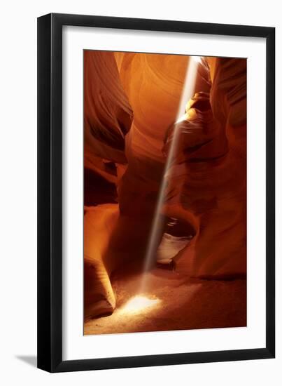 Navajo Nation, Shaft of Light and Eroded Sandstone in Antelope Canyon-David Wall-Framed Photographic Print