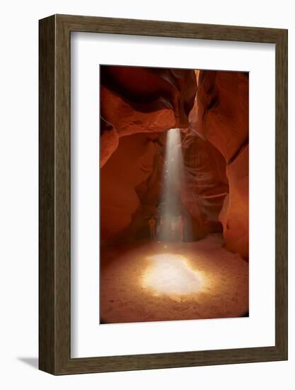 Navajo Nation, Shaft of Light and Eroded Sandstone in Antelope Canyon-David Wall-Framed Photographic Print