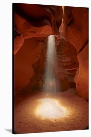 Navajo Nation, Shaft of Light and Eroded Sandstone in Antelope Canyon-David Wall-Stretched Canvas