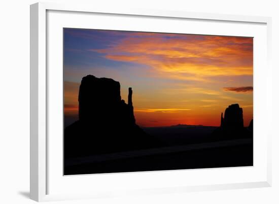 Navajo Nation, Sunrise over West and East Mitten, Monument Valley-David Wall-Framed Photographic Print