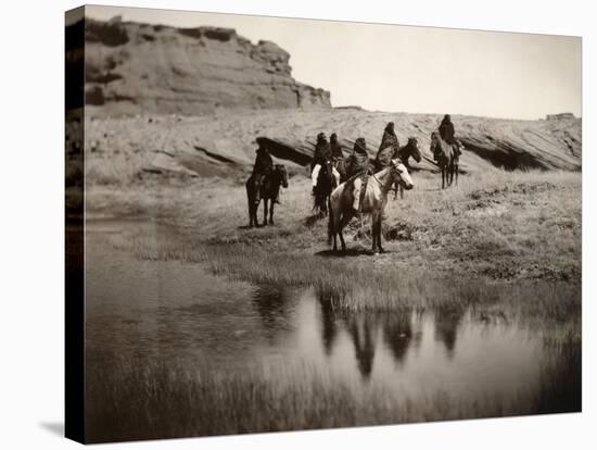 Navajo On Horseback, C1904-Edward S^ Curtis-Stretched Canvas