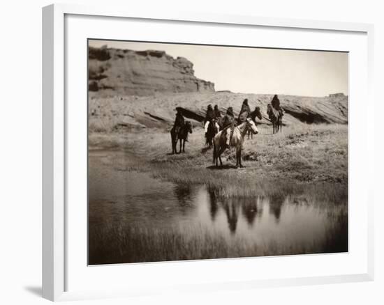 Navajo On Horseback, C1904-Edward S^ Curtis-Framed Photographic Print