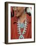 Navajo Woman Modeling Turquoise Pins and Squash Blossom Necklace Made by Native Americans-Michael Mauney-Framed Photographic Print