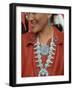 Navajo Woman Modeling Turquoise Pins and Squash Blossom Necklace Made by Native Americans-Michael Mauney-Framed Photographic Print