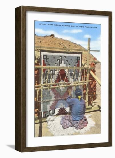 Navajo Woman Weaving Rug, New Mexico-null-Framed Art Print